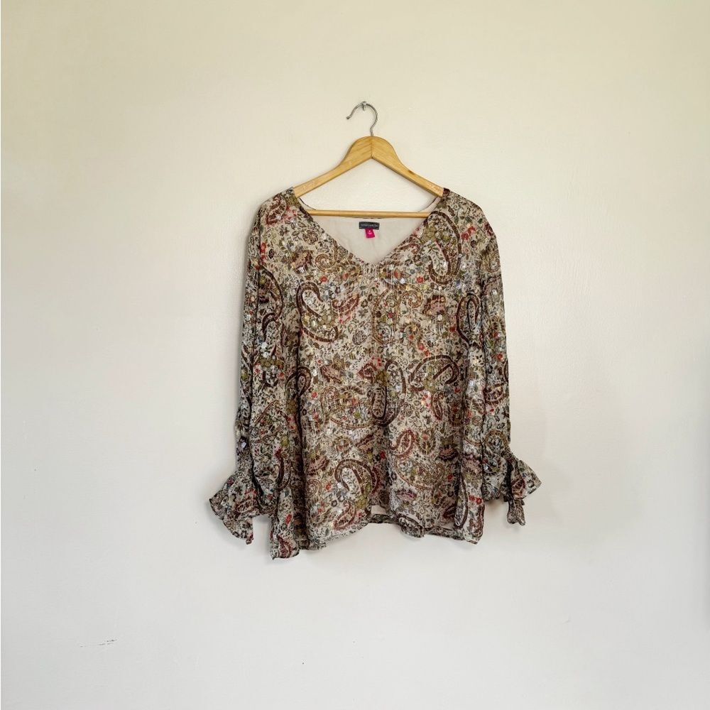 SALE! Tan Vince Camuto Paisley Patterned L/S Blouse Size 3X EUC